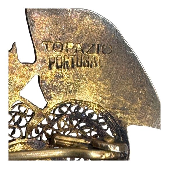 Vintage Topazio Portugal Gold Filigree Enamel Brooch Cupid Hearts Arrows RARE - Picture 3 of 5